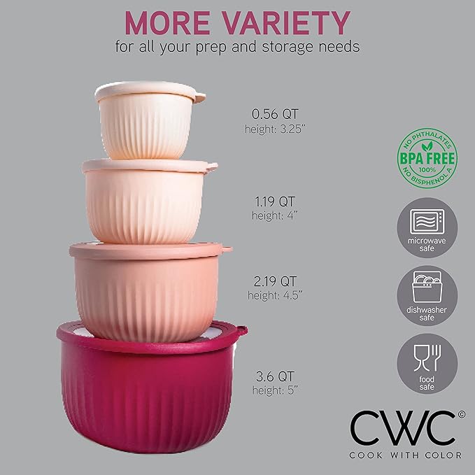 COOK WITH COLOR Prep Bowls with Lids- Wide and Deep Nesting Plastic Small - Image 2