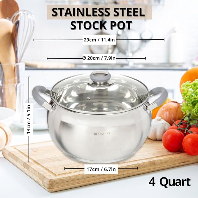 Daniks Modern 4 Quart Stainless Steel Stock Pot - Image 3