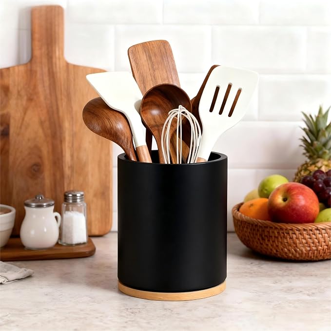 Wooden Utensil Holder, 360°Rotating 7.3'' Large Utensil Holder - Image 8