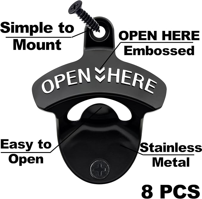 8PCS Bottle Opener Wall Mount Rustproof Black Screw in Wall Beer Cap Opener - Image 2