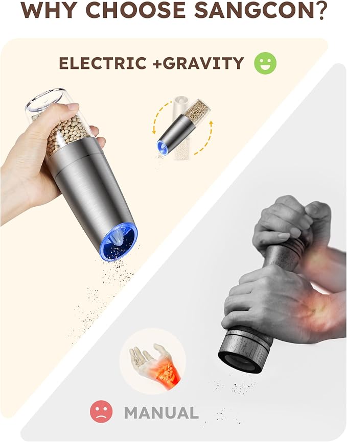Sangcon Gravity Electric Pepper and Salt Grinder Mill Set Automatic Shakers - Image 3