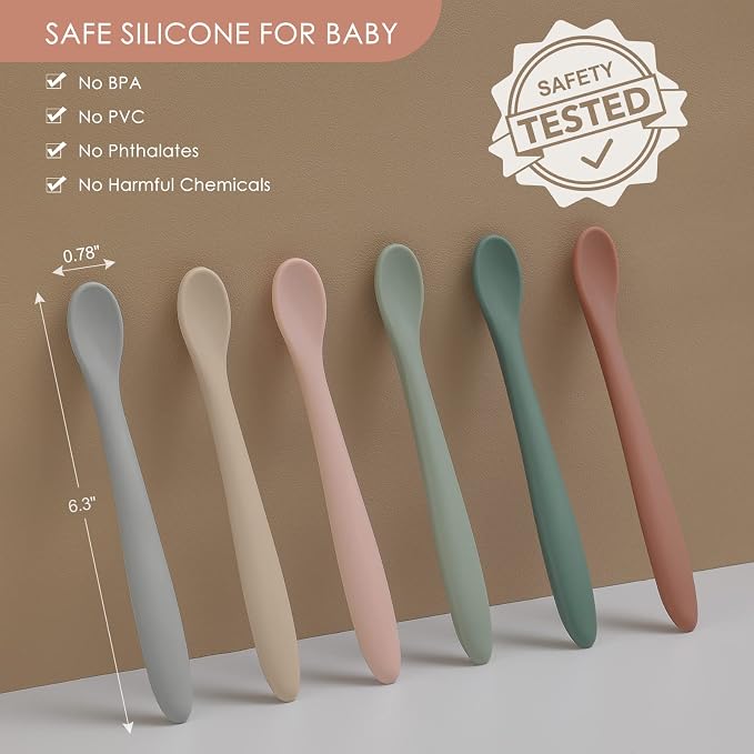 6-Piece Silicone Baby Feeding Spoons, First Stage Infant Spoons, Soft-Tip Easy - Image 2