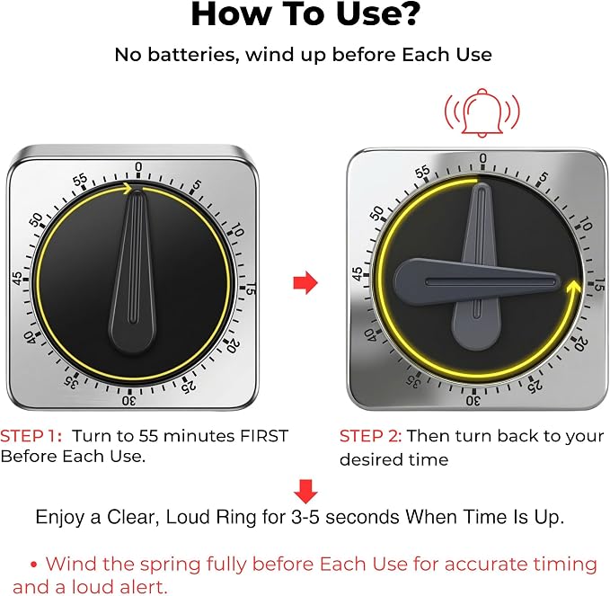 Searon Kitchen Timers for Cooking, Mechanical Wind Up Timer - Image 2