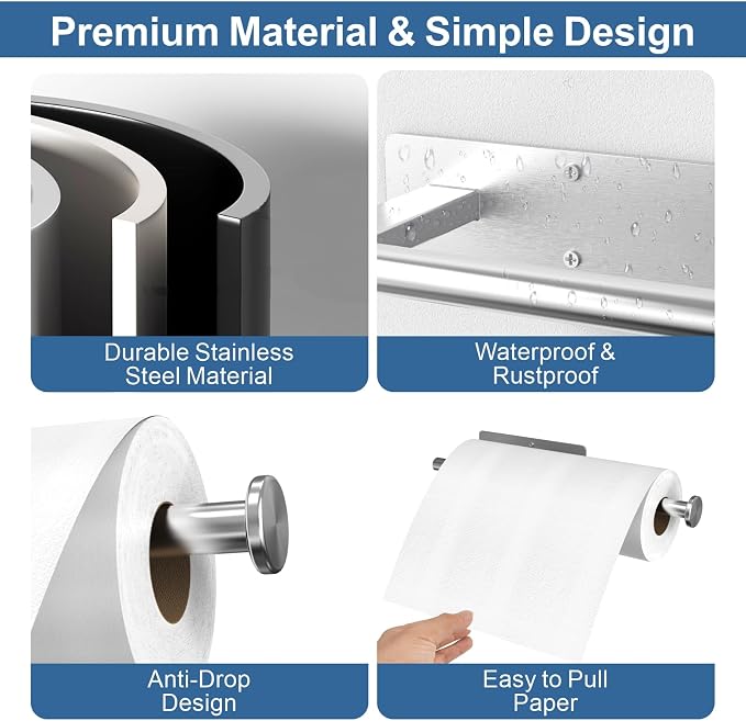 CUXIXA Paper Towel Holder Under Cabinet, Upgraded Adhesive Paper Towel Holder - Image 4