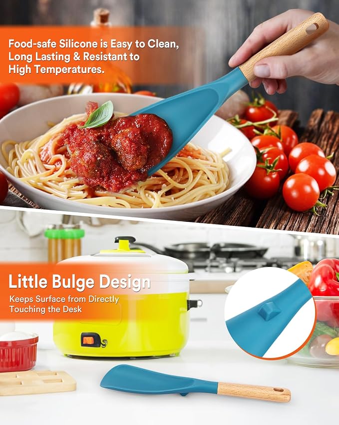 Cooking Spoon and Rice Scooper for Nonstick Cookwares, Wood Handle Spoon for - Image 4