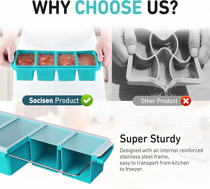 Silicone Freezer Tray With Lid Soup Freezer Container Molds with Steel - Image 4
