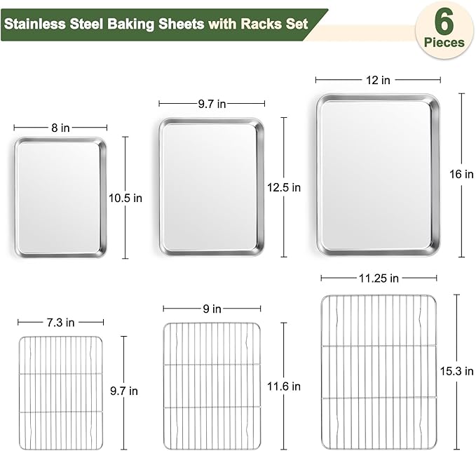 TeamFar Baking Sheet with Rack Set, 16/12.5/10.5 Inch Stainless Steel Cookie - Image 2