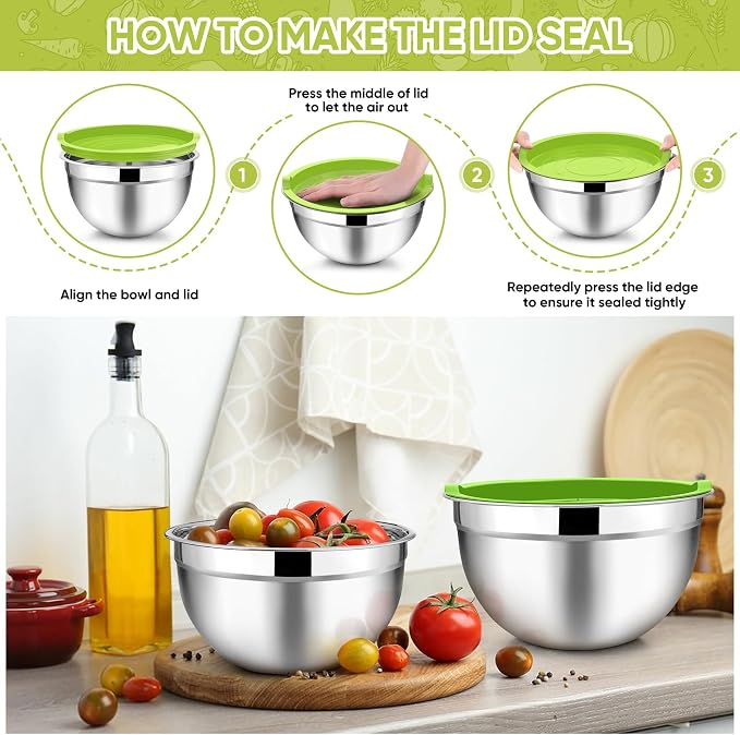 TeamFar Mixing Bowls, 4.5/3/1.5/1/0.7 QT, Stainless Steel Metal Nesting Salad - Image 6