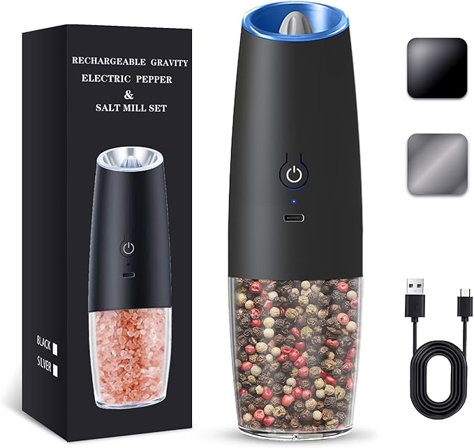 UNNEES Rechargeable Electric Salt and Pepper Grinder, gravity electric salt and by UNNEES
