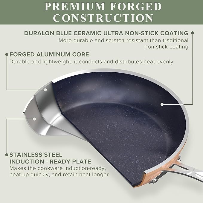 Nuwave Healthy Duralon Blue Ceramic Nonstick Cookware Set, Diamond Infused - Image 2