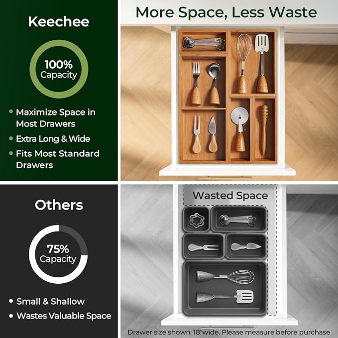 keechee 5-Piece Bamboo Drawer Organizer Set, 2.2" Deep Multi-Use Organizers - Image 5