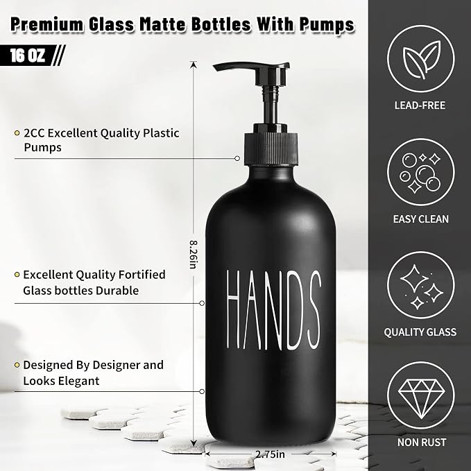 COHOSEGE Glass Soap Dispenser Set 2 Pack, Contains Hand and Dish Soap - Image 3