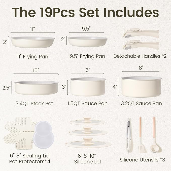 Chef Power Ceramic Nonstick Pots and Pans Set 19 Piece - Image 2