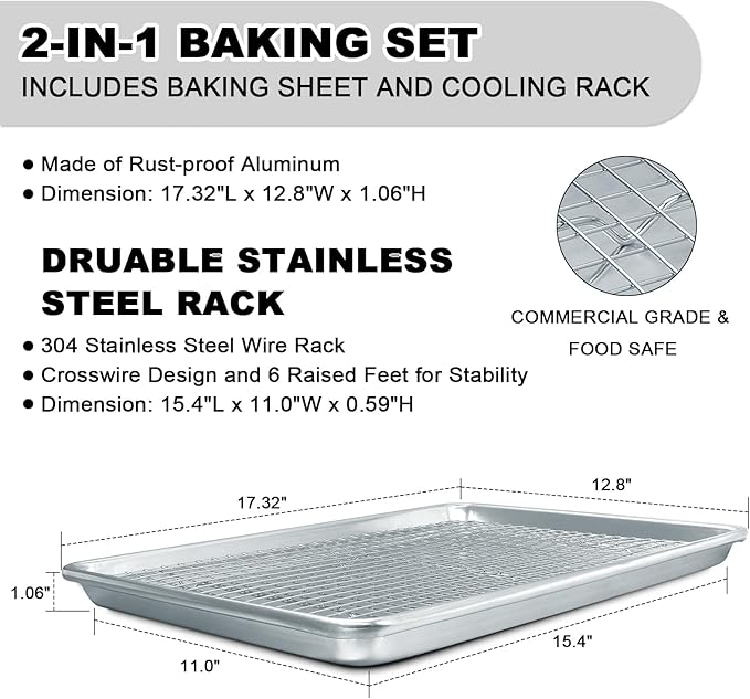 Half Sheet Pans with Rack Set, 18 Inch Commercial Quality Baking Sheet Pan Set - Image 2