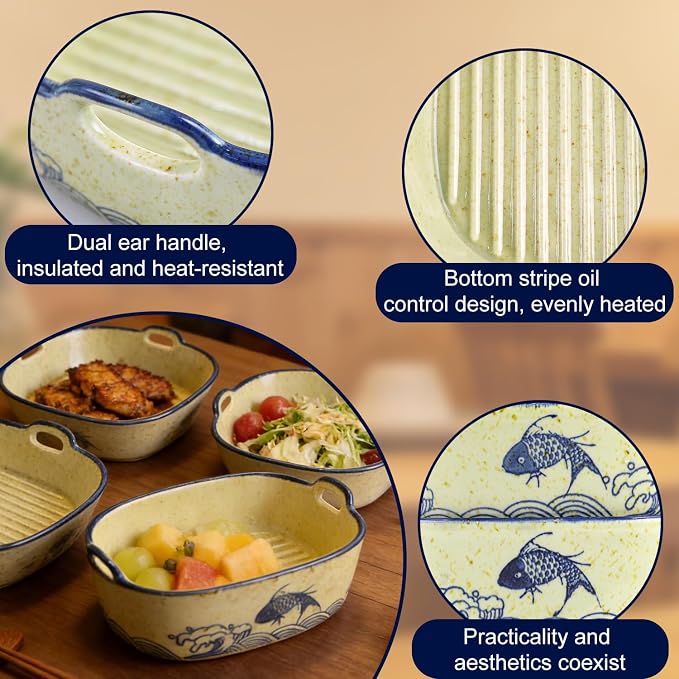 2 Pack Ceramic Baking Dish, 6.7-inch Vintage Fish Design Square Baking Dishs - Image 6