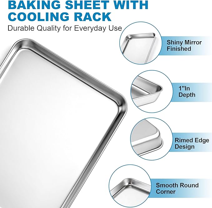 Herogo Baking Sheet with Wire Rack Set, 9.2'' x 7'' x 1'' Stainless Steel - Image 3
