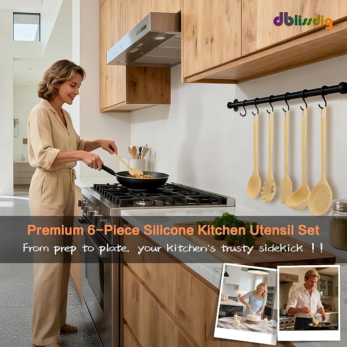 Silicone Kitchen Cooking Utensils Set of 6, Non-Stick Food Grade Silicone - Image 5