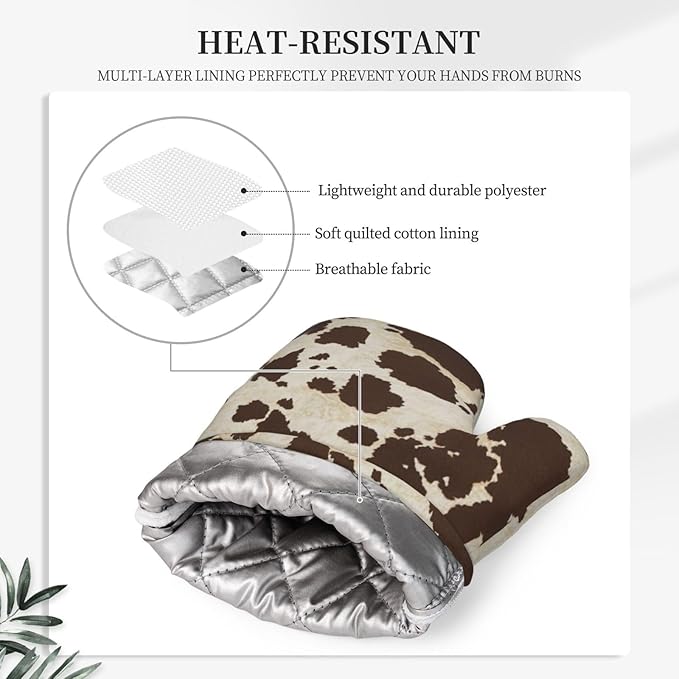 Brown Cowhide Oven Mitts and Pot Holders Sets Silicone Brown Cow Print Kitchen - Image 4