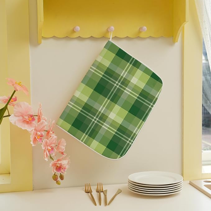 St. Patrick's Day Dish Drying Mat 18 x 24 Inch Green Buffalo Plaid Drying Mat - Image 3