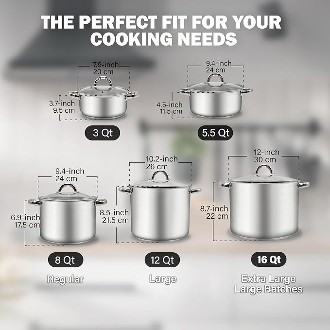 Cook N Home Stockpot with Lid, Basics Stainless Steel Soup Pot - Image 2