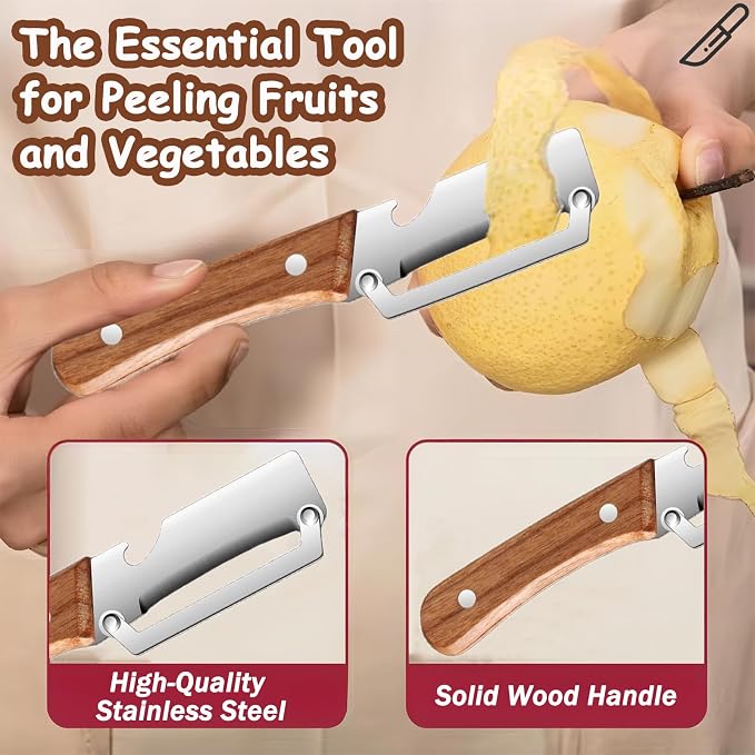 Premium Vegetable Peeler with Wooden Handle and Bottle Opener, Stainless Steel - Image 4