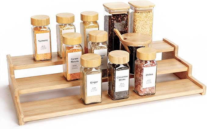 Spice Rack Organizer for Cabinet, 18in Bamboo Tiered Spice Rack，Used for by Unknown
