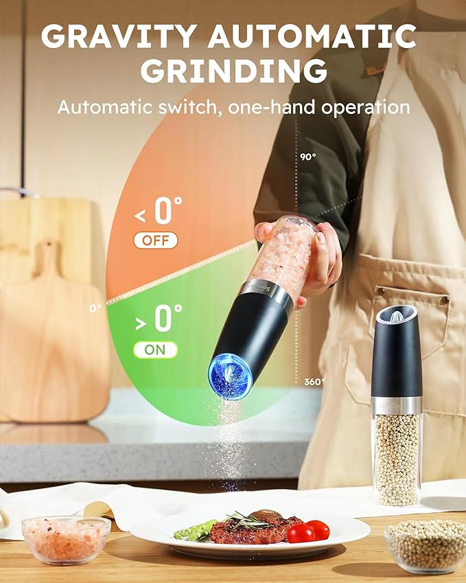 Sangcon Gravity Electric Salt and Pepper Grinder Set Shakers UPGRADED 9OZ XL - Image 3