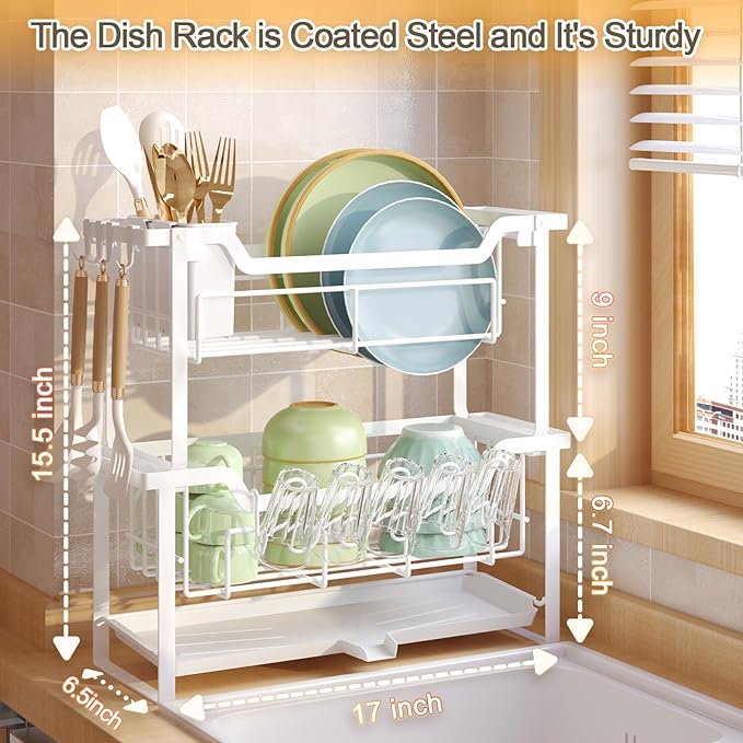 Dish Rack with Drainboard, Organizes Dishes and Bathroom Items - Image 4