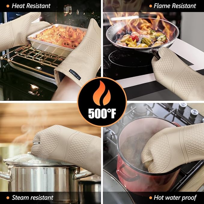 Rorecay Oven Mitts and Pot Holders Sets 6pcs, Extra Long Kitchen Silicone Oven - Image 4