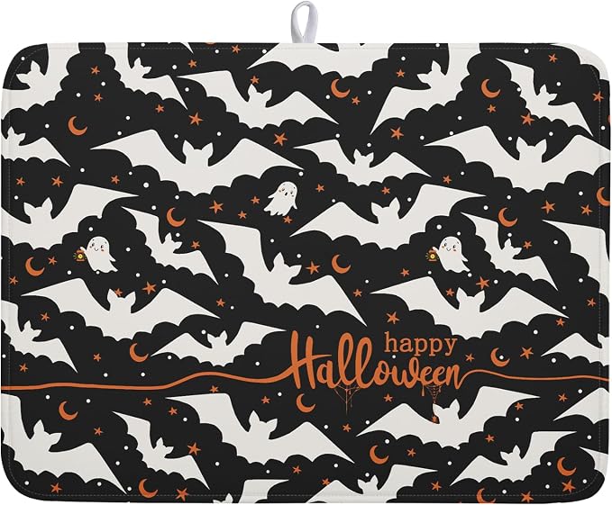 Halloween Drying Mats for Kitchen Counter 18”x24” Happy Halloween Spooky Bat by Kawani