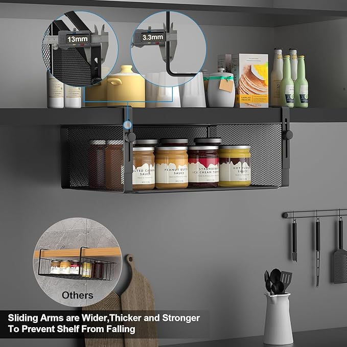 AmonHouseware 2Pack Under Shelf Basket Organizer, Adjustable Hanging Holder - Image 4