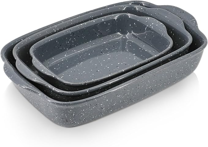 Ceramic Bakeware Dish Set of 3, Rectangular Baking Casserole by Krokori