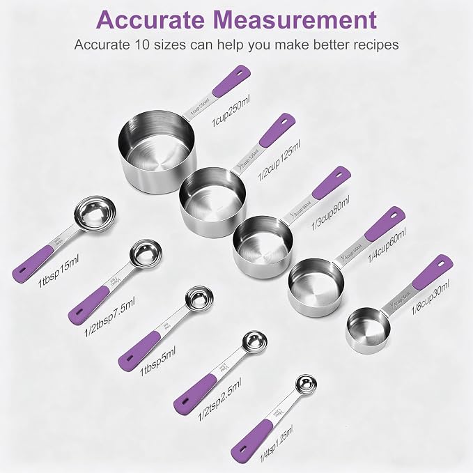 Bopei Measuring Cups and Spoons Set Stainless Steel 10 Piece - Image 2