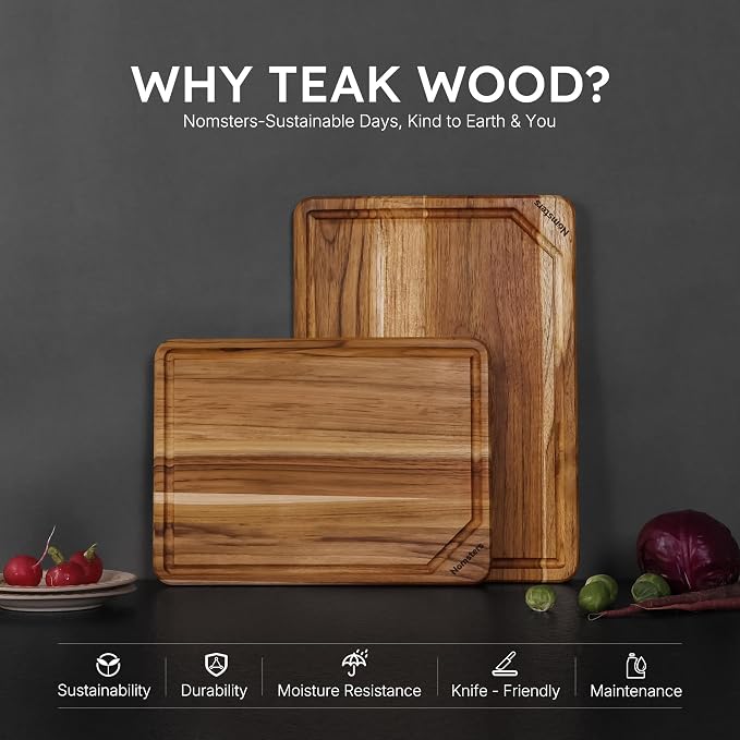 2 Pack Teak Cutting Board for Kitchen Non Toxic Wooden Chopping Board - Image 3