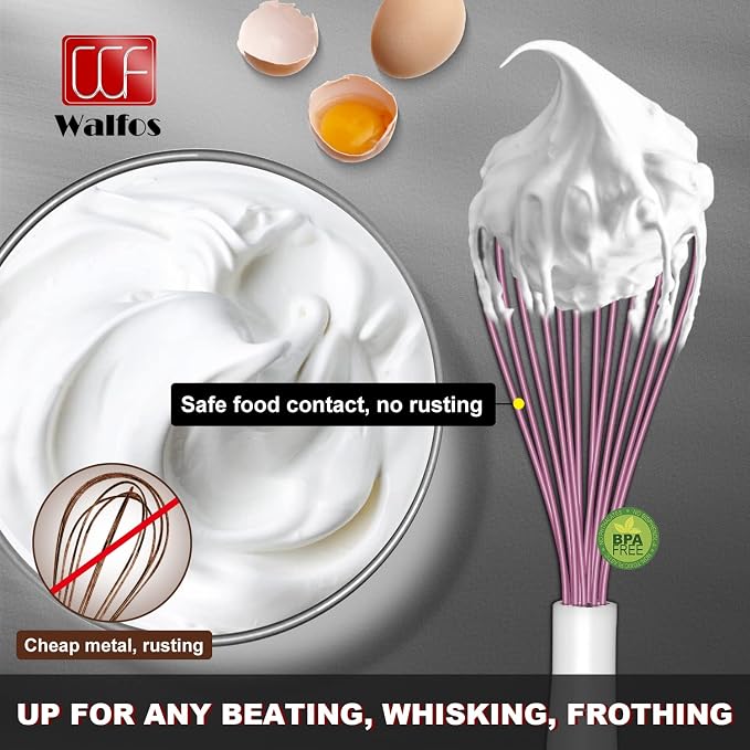 Walfos Whisk, Silicone Whisks for Cooking & Baking Non Scratch Rubber Coated - Image 3