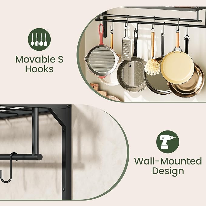 CHOEZON Hanging Pot Rack, Wall-Mounted Pot Rack, Kitchen Cookware Organizer - Image 7