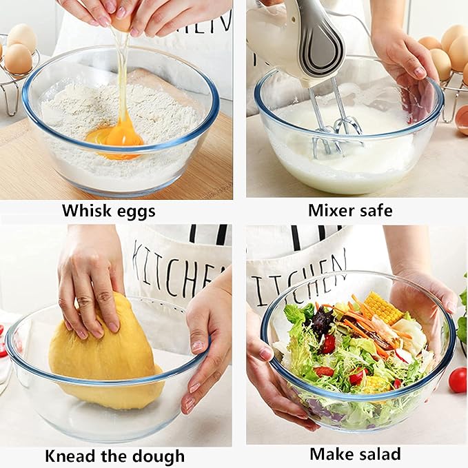 Homwin Glass Mixing Bowl Set for Baking 3-Piece Salad Bowl Set, High - Image 4