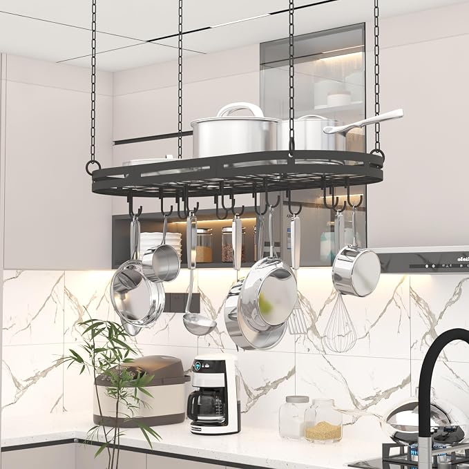 33” Hanging Pot Rack Ceiling Mount, Oval Pots and Pans Hanging Rack, Ceiling - Image 7
