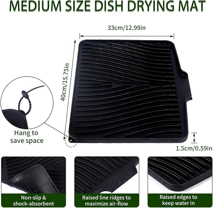 Silicone Dish Drying Mat 16x13, Food-Grade Silicone, Easy Clean Pad - Image 8