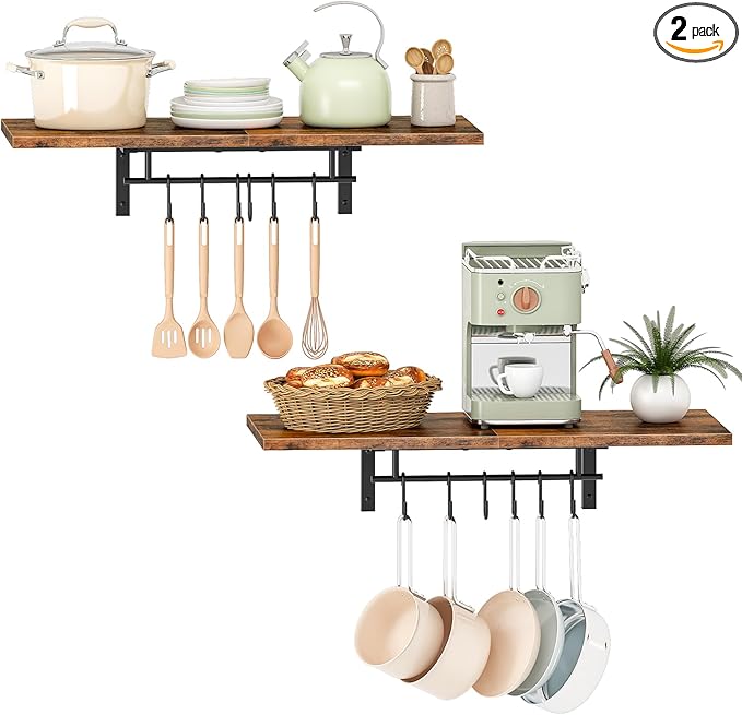 CHOEZON Wall-Mounted Pot Racks, Floating Shelves, Vintage Pot Hangers by Choezon
