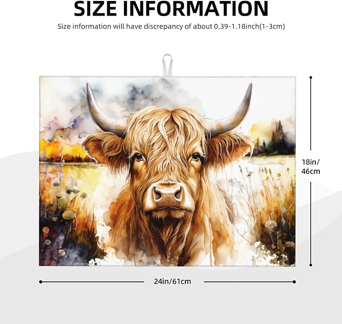 Watercolour Cow Head Dish Drying Mat XL Microfiber Kitchen Drying Mat Large - Image 2