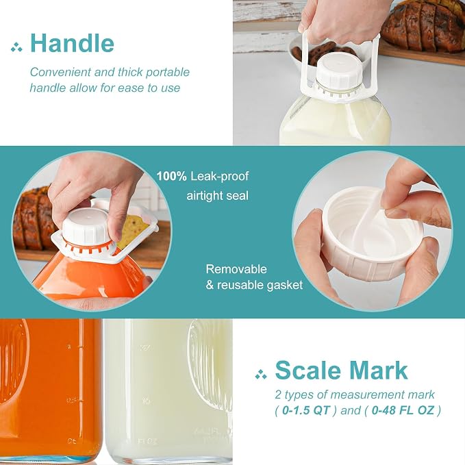 Ritayedet 64 Oz Heavy Duty Glass Milk Bottle - Image 5