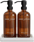 Amber Glass Soap and Lotion Dispenser Set by BrighterBarns