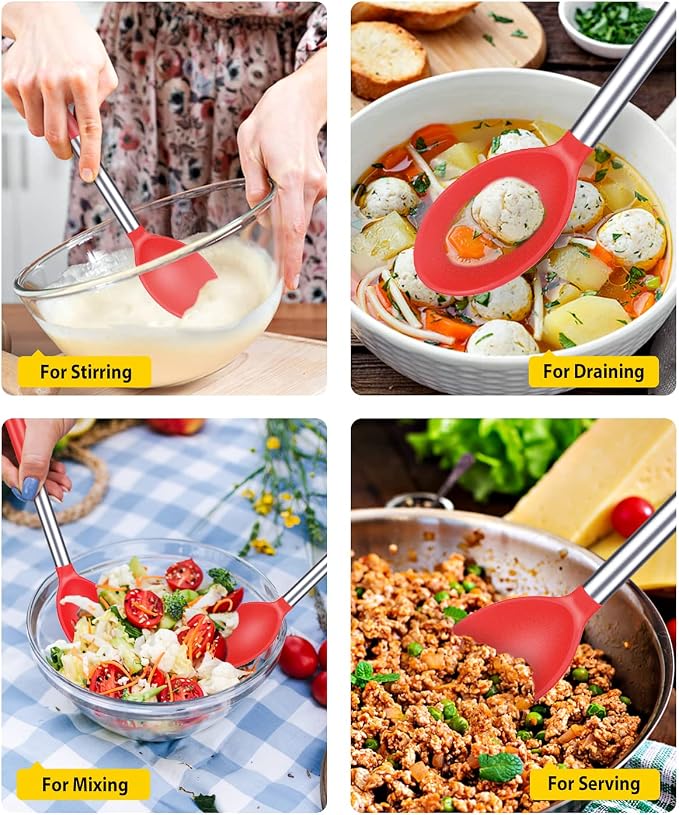 Pack of 2 Large Silicone Cooking Spoons, Non Stick Solid Basting Spoon - Image 4