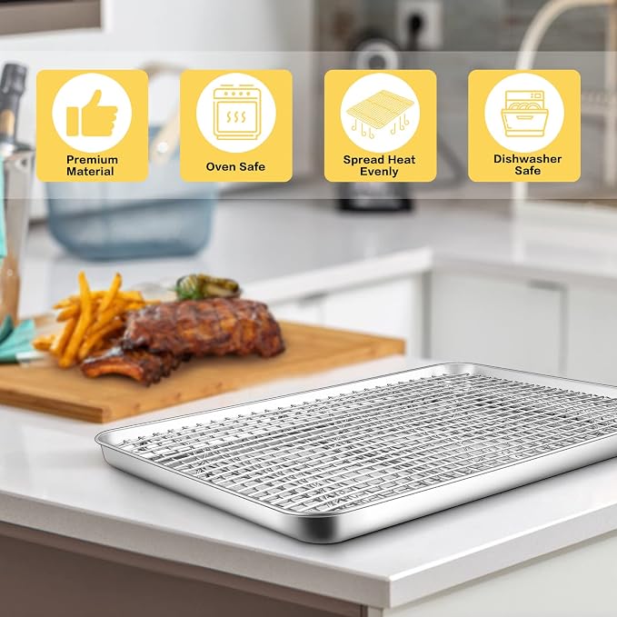 16 Inch Baking Sheet Pan with Cooling Rack Set, Joyfair Stainless Steel Toaster - Image 4