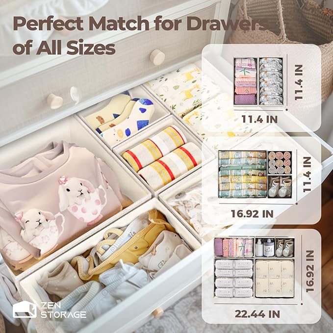 Cotton Linen Drawer Organizers for Baby Clothes, Premium Foldable Storage Bins - Image 9