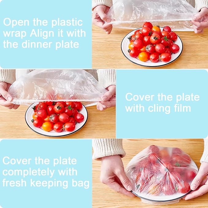 300pcs Plastic Bowl Covers Food Cover, Food Fresh Keeping Bags Elastic Reusable - Image 4