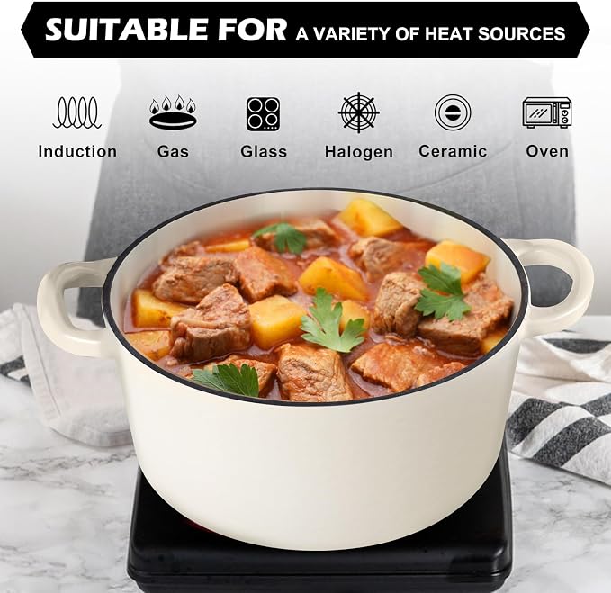 TeamFar 5Qt Dutch Oven, Enameled Cast Iron Dutch Oven - Image 5