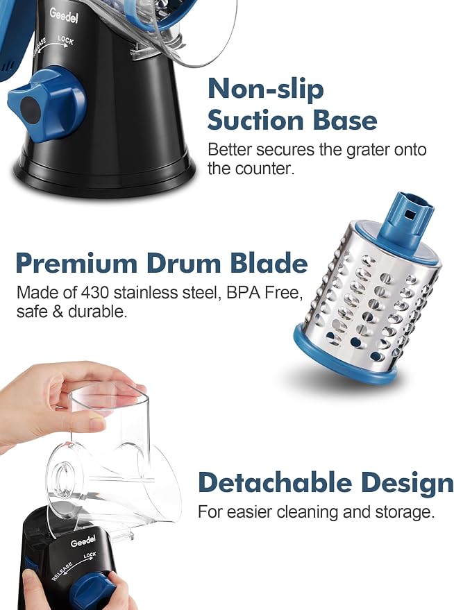 Geedel Rotary Cheese Grater, Kitchen Mandoline Vegetable Slicer - Image 6