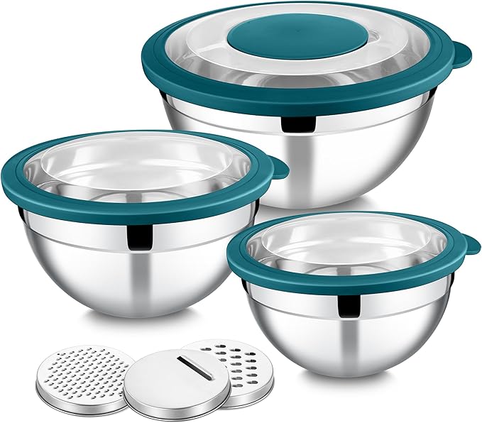 E-far Mixing Bowls with Lids and Graters, Stainless Steel Salad Mixing Bowl by E-far